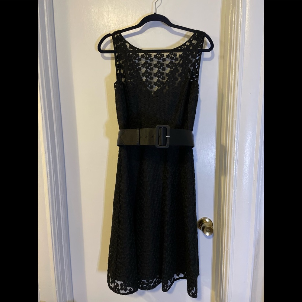 Karl Lagerfield Paris size 10 black lace dress with black belt.